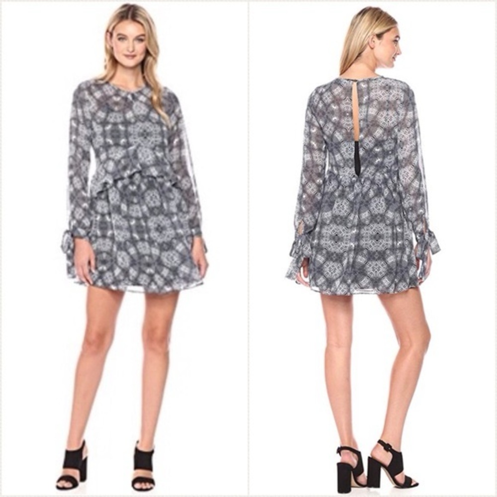 Sam Edelman ⚜️ Snake Print Dress Ruffle Tie-Sleeve Blue Gray